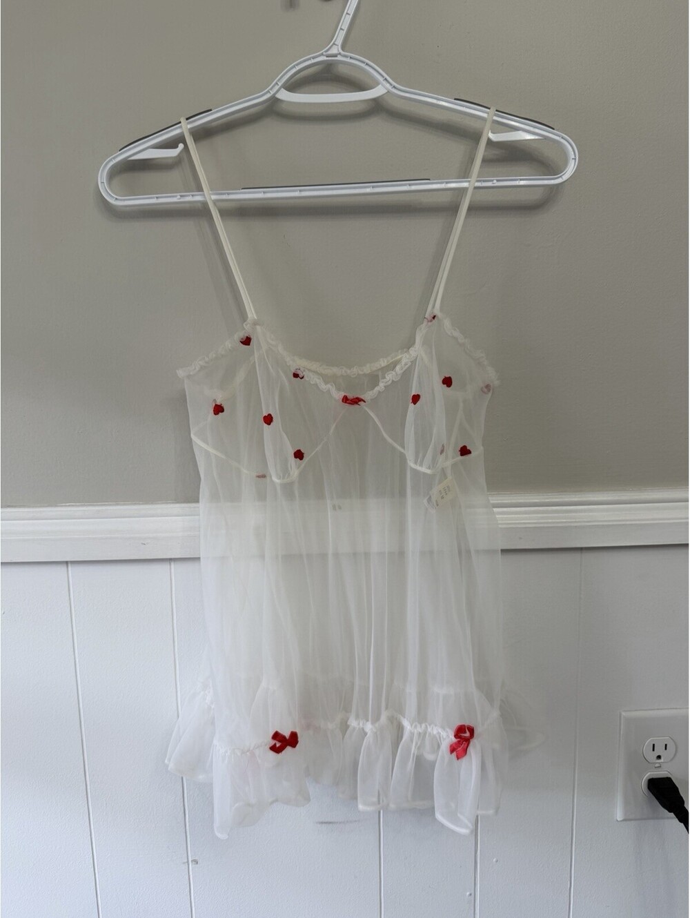 Vintage Fredricks Of Hollywood Lingerie White Babydoll Teddy w/ Red Heart Size M